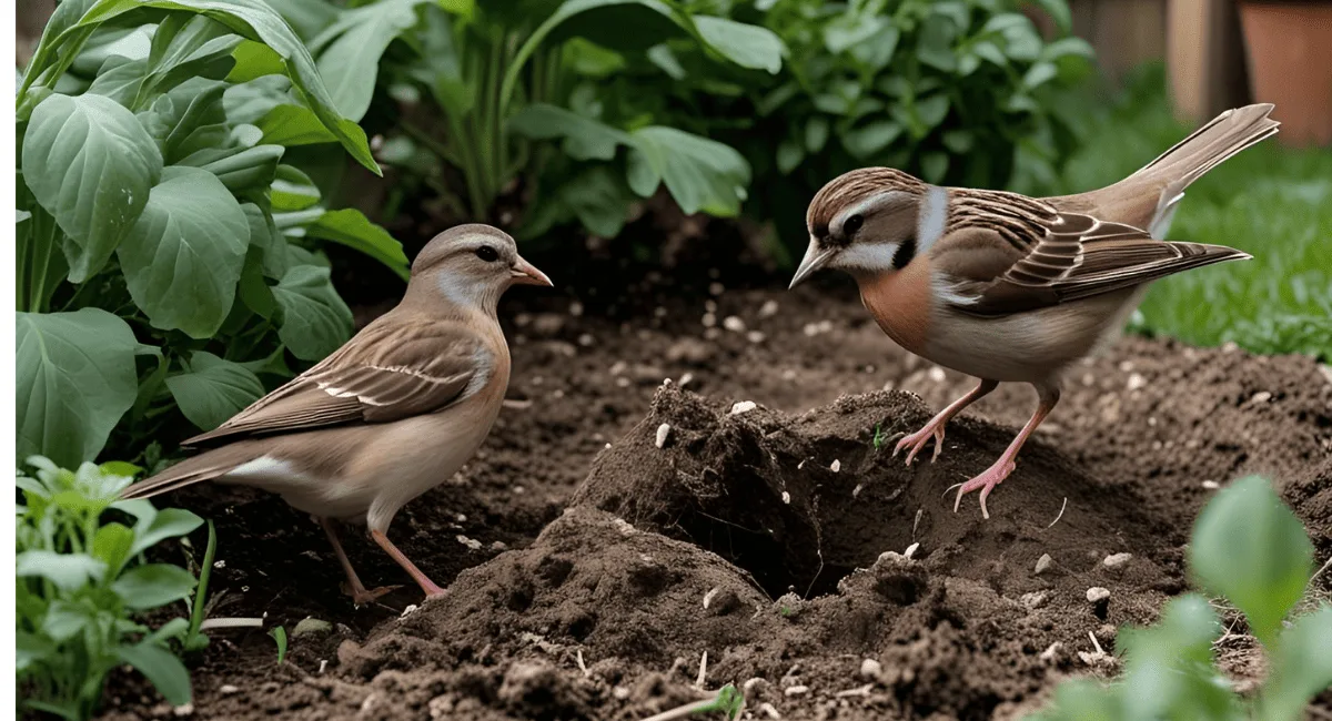 bird dig in garden